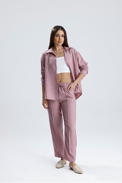 Mitsoli Kadın Oversize Alt Üst Takım – Gömlek ve Lastikli Pantolon İkili Set