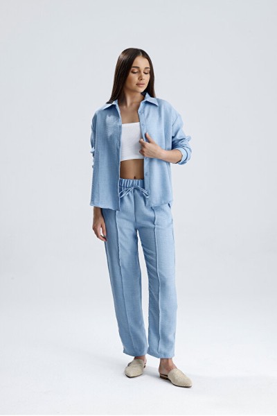 Mitsoli Kadın Oversize Alt Üst Takım – Gömlek ve Lastikli Pantolon İkili Set