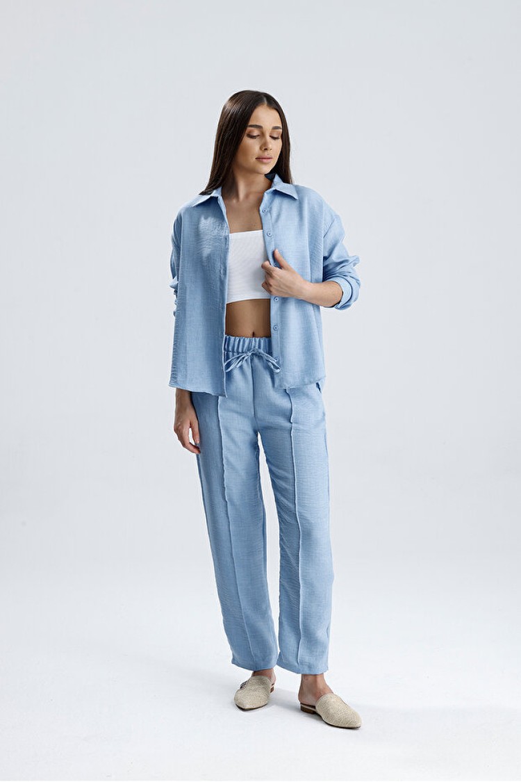 Mitsoli Kadın Oversize Alt Üst Takım – Gömlek ve Lastikli Pantolon İkili Set