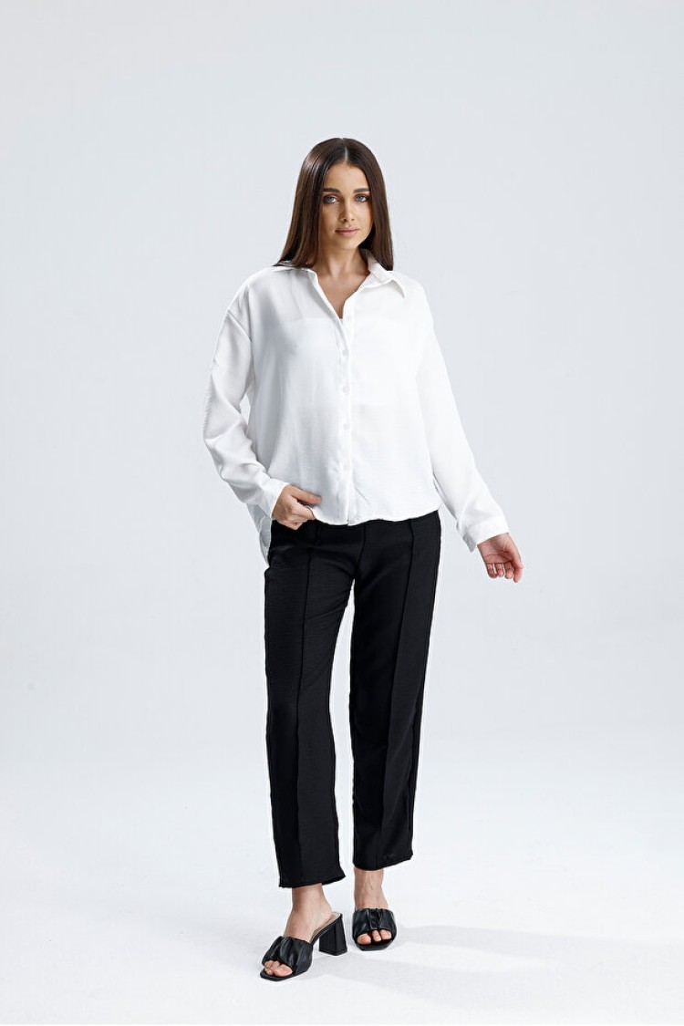 Mitsoli Kadın Oversize Alt Üst Takım – Gömlek ve Lastikli Pantolon İkili Set