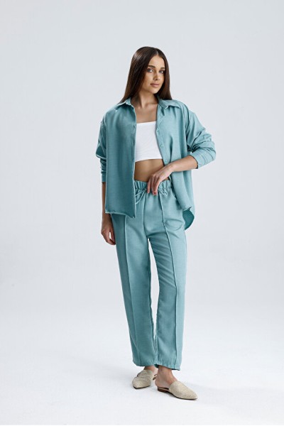 Mitsoli Kadın Oversize Alt Üst Takım – Gömlek ve Lastikli Pantolon İkili Set