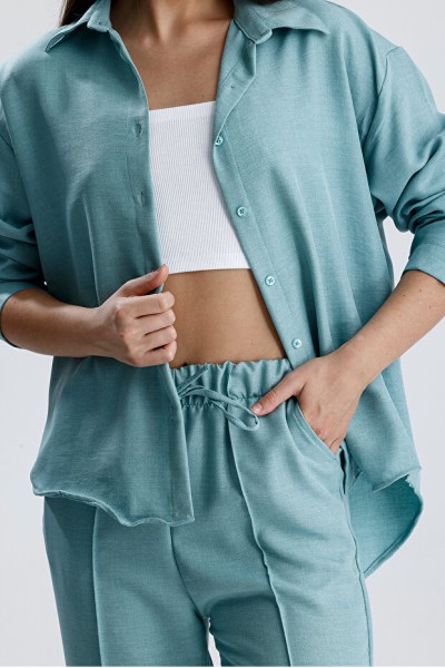 Mitsoli Kadın Oversize Alt Üst Takım – Gömlek ve Lastikli Pantolon İkili Set
