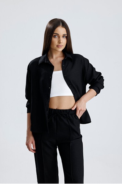 Mitsoli Kadın Oversize Alt Üst Takım – Gömlek ve Lastikli Pantolon İkili Set