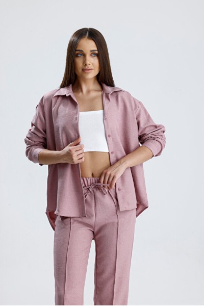 Mitsoli Kadın Oversize Alt Üst Takım – Gömlek ve Lastikli Pantolon İkili Set